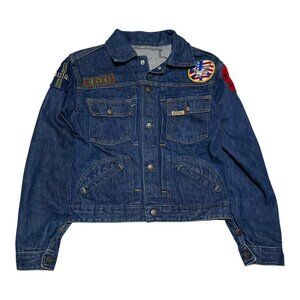 Vintage 1960s Gauchos‎ Patches Embroidered Cars Racing Denim Jacket Youth Medium